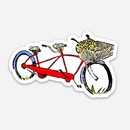 Red Tandem Bike Vinyl Sticker by Mackinac Island Artist Natalia Wohletz of Peninsula Prints.