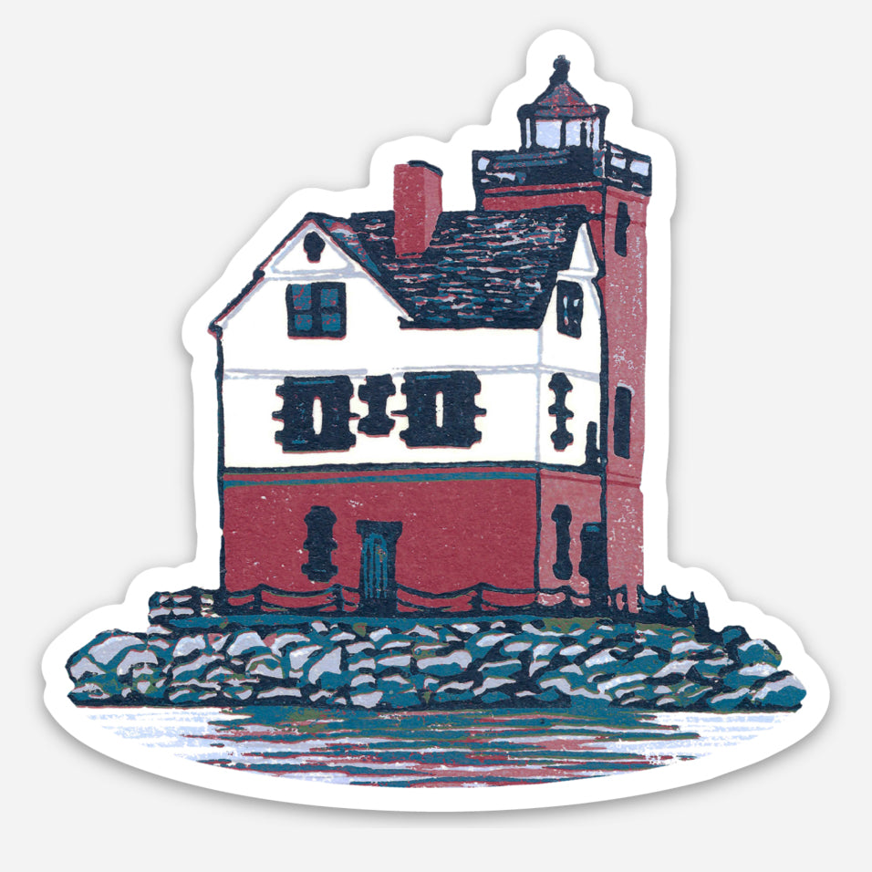 Rounding the Island Vinyl Sticker by Mackinac Island Artist Natalia Wohletz of Peninsula Prints.
