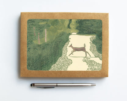 A casually elegant card set featuring Michigan wildlife art by Natalia Wohletz titled Doe Crossing.