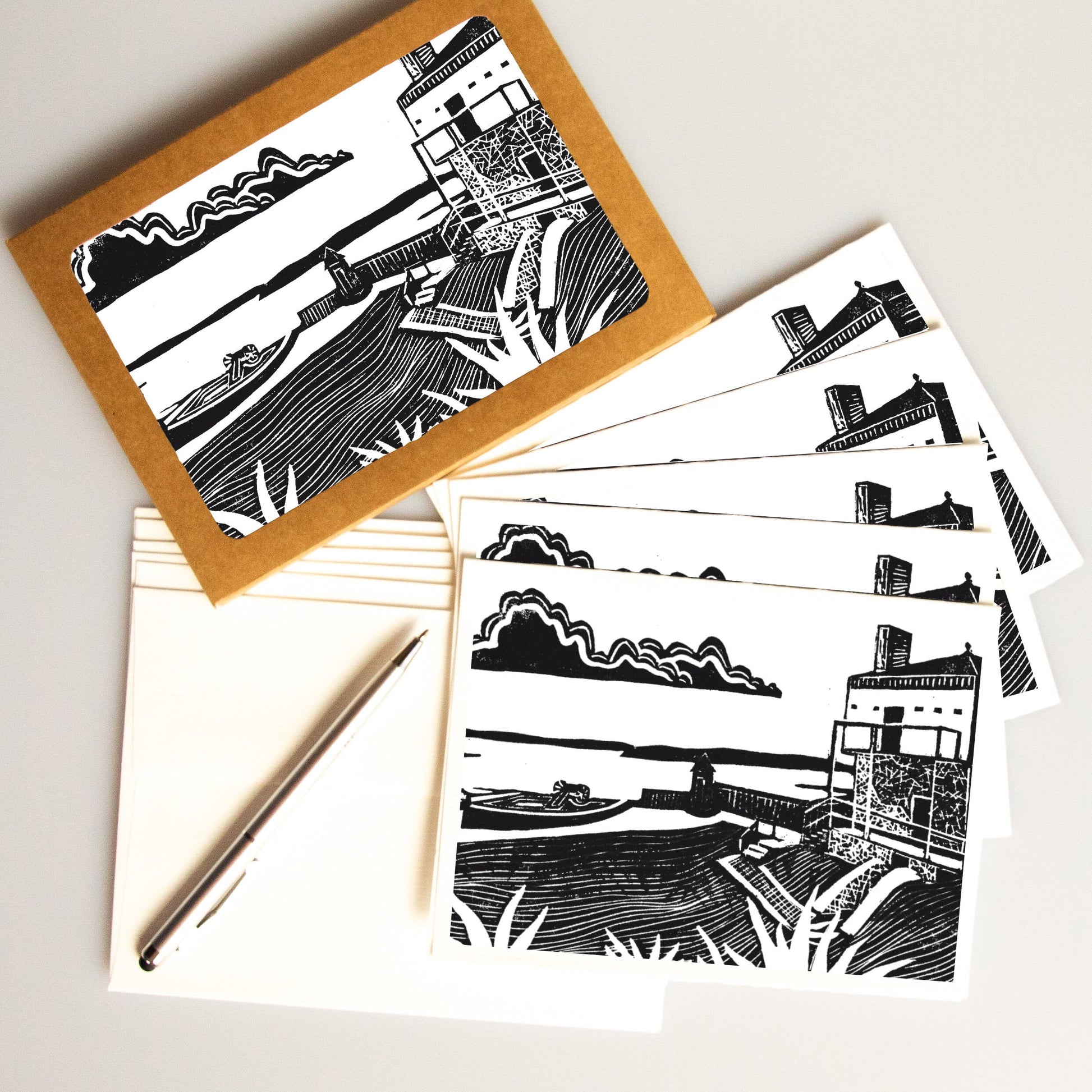 A casually elegant card set featuring Mackinac Island art by Natalia Wohletz titled Fort Mackinac.