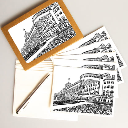 A casually elegant card featuring Mackinac Island art by Natalia Wohletz titled Grand Hotel..