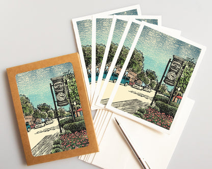A casually elegant card set featuring Milford, Michigan, art by Natalia Wohletz titled Village of Milford.