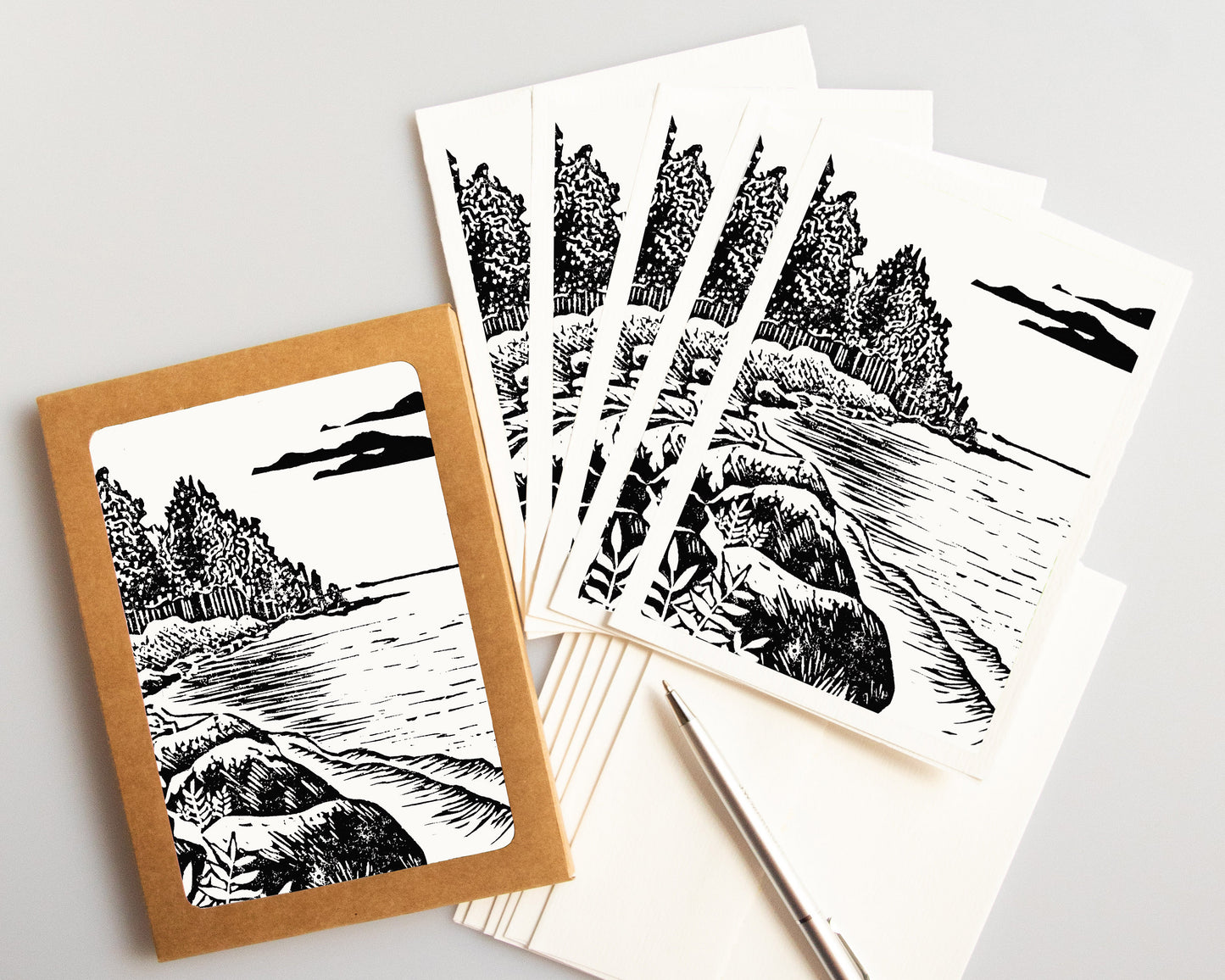A casually elegant card set featuring Michigan landscapes art by Natalia Wohletz titled Peninsula.
