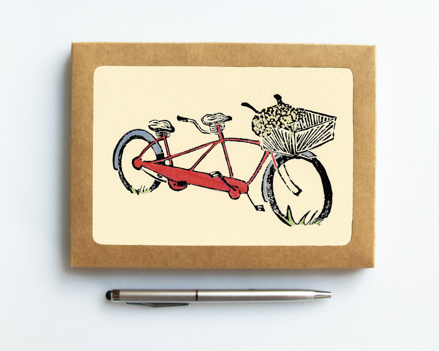 A casually elegant card set featuring bicycle art by Natalia Wohletz titled Red Tandem.