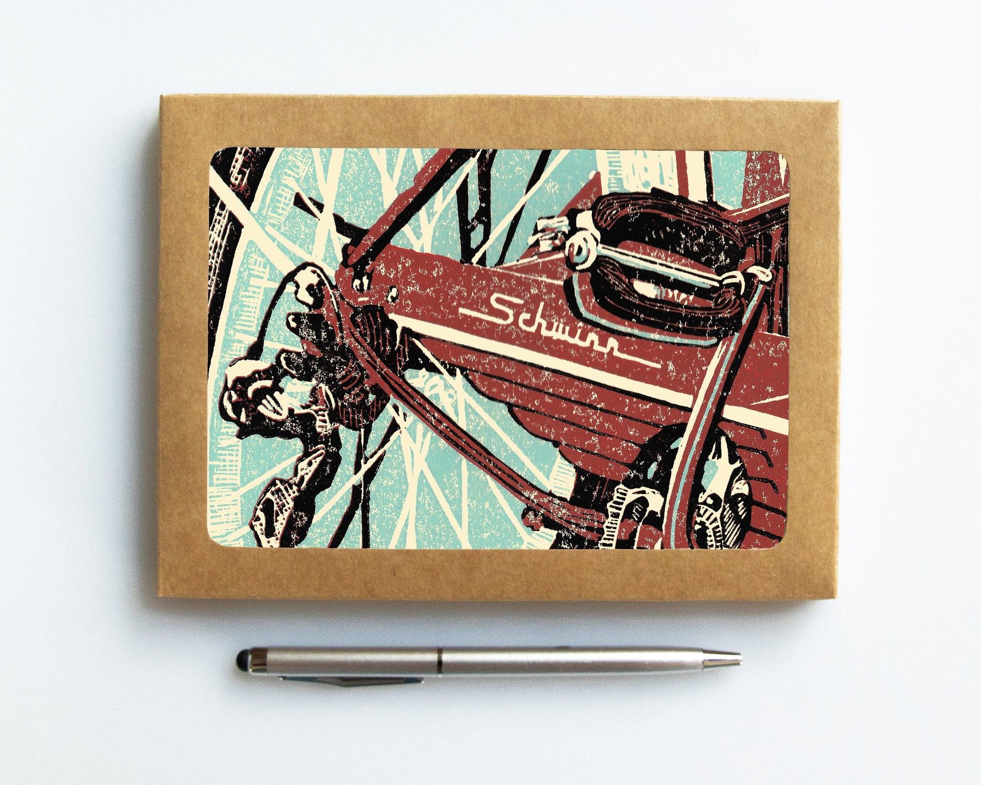 A casually elegant card set featuring bicycle art by Natalia Wohletz of Peninsula Prints.