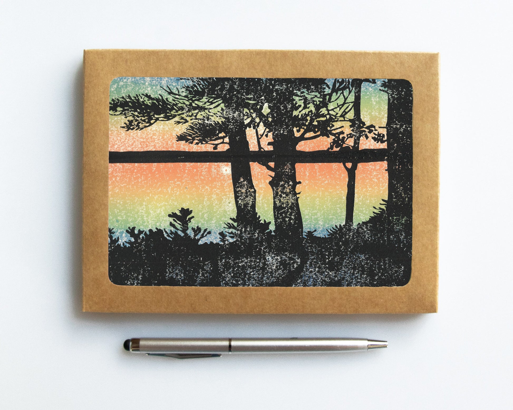 A casually elegant card set featuring Michigan landscapes art by Natalia Wohletz of Peninsula Prints titled Sunset.